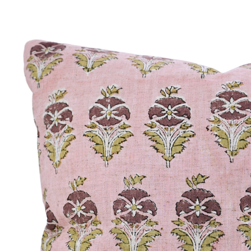 Fabdivine Handcrafted Decorative Pillow – Indian Block Print Cushion Cover, Mormukut, Pink, Rectangle 20"H x 12"W