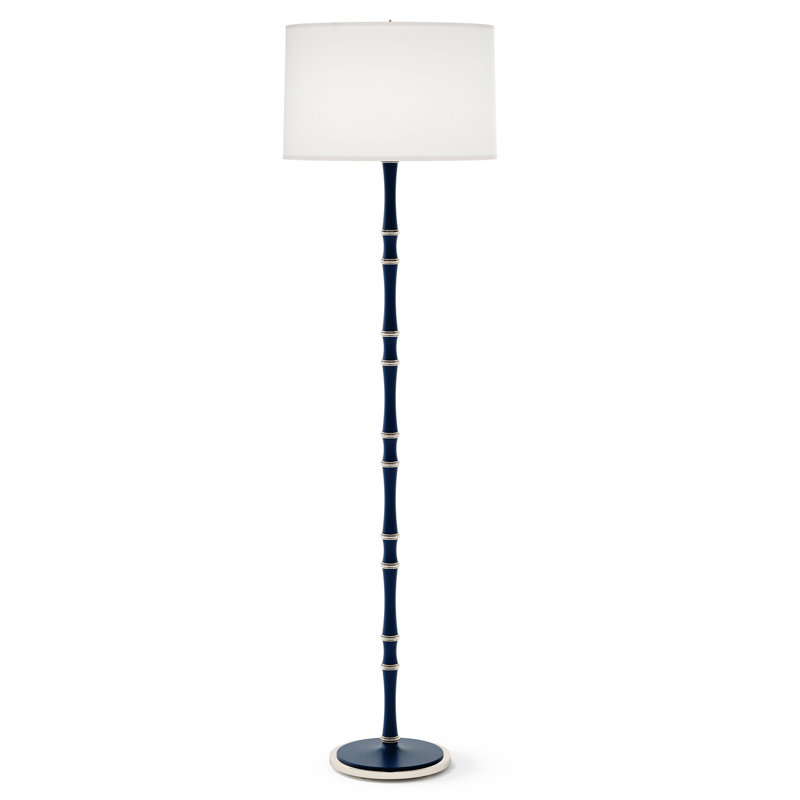 Lampe sur pied traditionnelle 64,50 po Kane, Blanc Ascot, Bleu minuit mat / nickel poli
