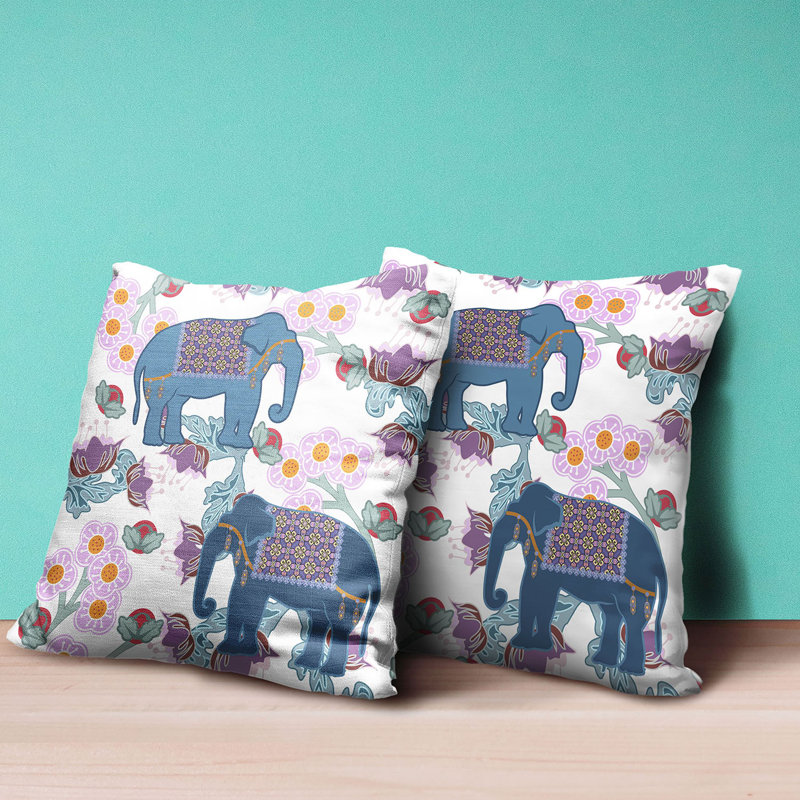 Colorful Elephant Print Faux Suede Throw Pillow