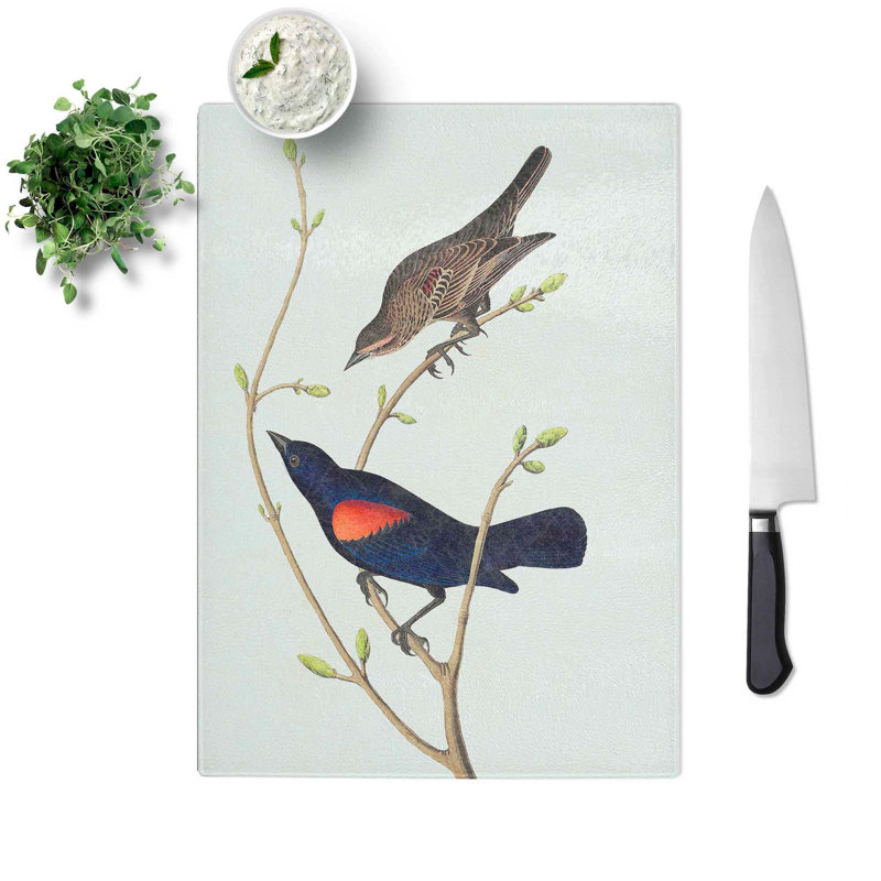 Tempered Glass Prairie Starling Bird by John James Audubon Chopping Board, 28.5 cm W x 39 cm L