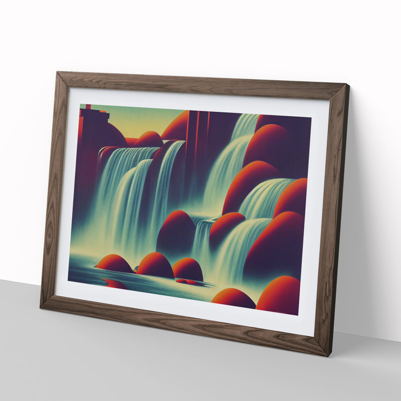 Art Deco River Waterfall Vol.3 - Single Picture Frame Print, 46cm H x 64cm W x 2cm D, Walnut Framed