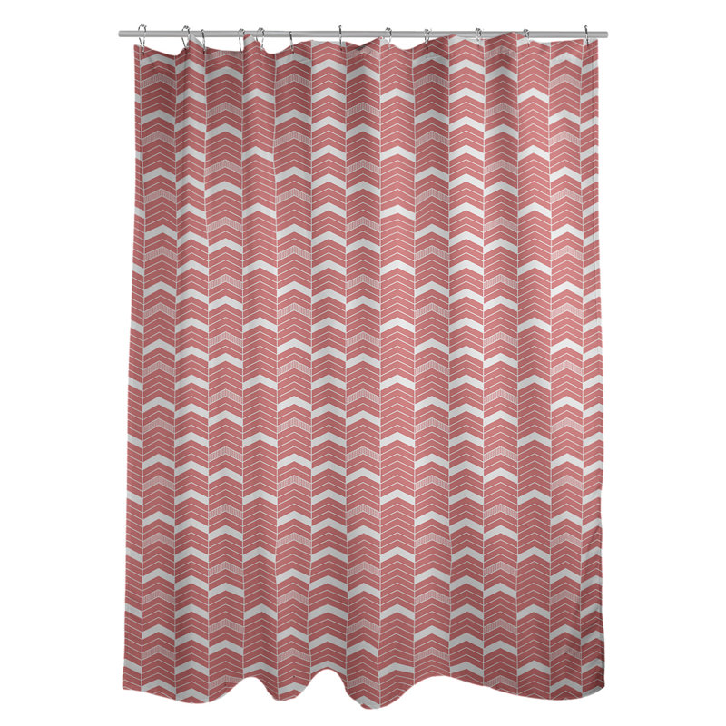 Rideau de douche simple à chevrons, Rouge / Blanc