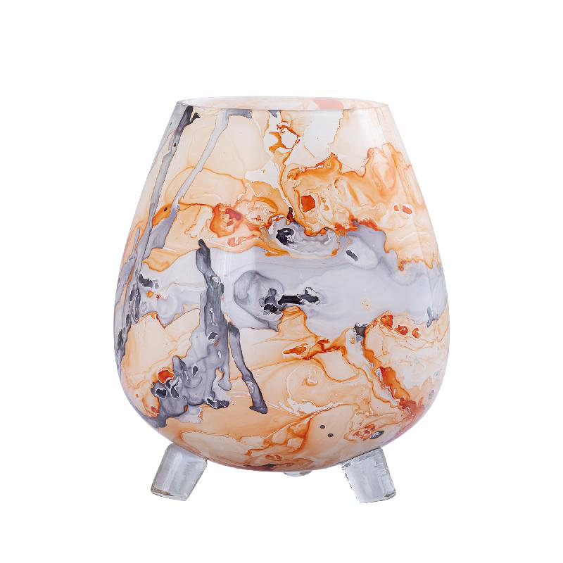 Glass Tealight Holder, Orange, 21cm H x 19cm W x 19cm D