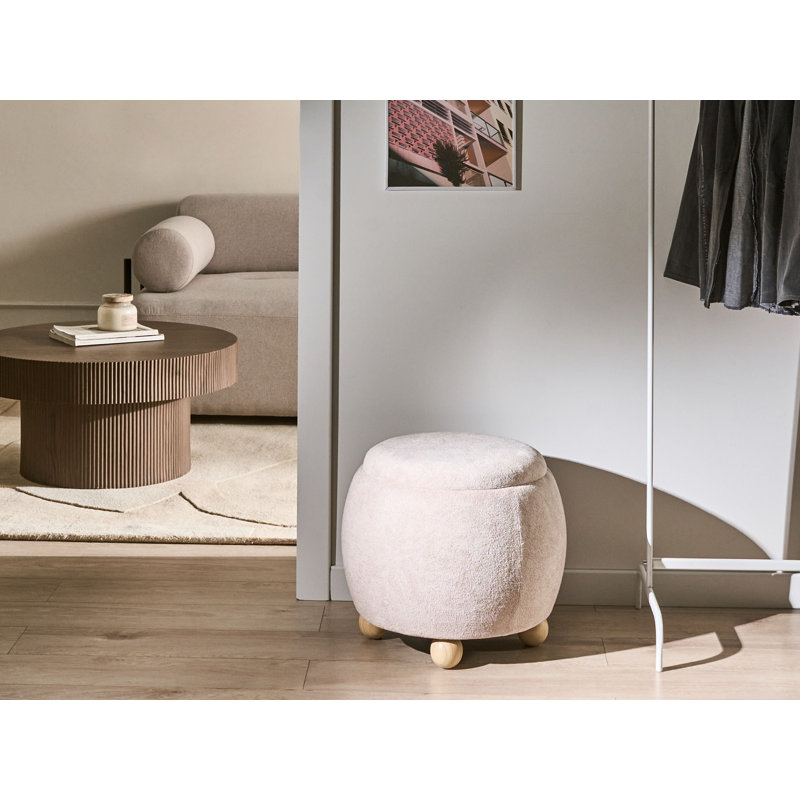 40cm Wide Round Solid Colour Pouffe Ottoman with Storage, Beige