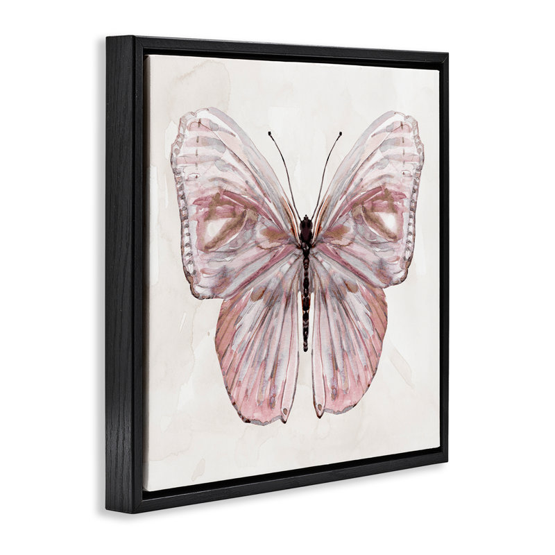 Cadre flottant papillon discret rose, design par Carol Robinson, Cadre flottant noir de jais, H 18 po x l 18 po