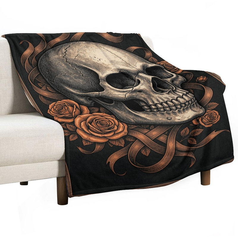Jeté en flanelle Skull With Roses, 40 po x 50 po
