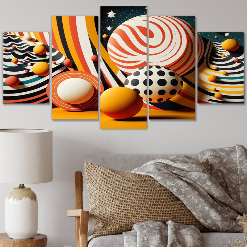 Pop Art Solar System I - impression sur toile géométrique moderne - 5 panneaux