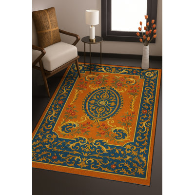Tapis orange tissé lavable Mosso