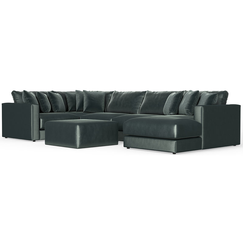 Rondale Five Piece Plush Extra Deep Sectional With Matching Ottoman, Green
