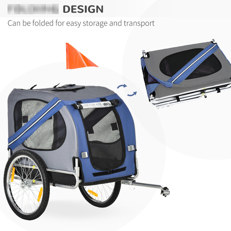 Chariot pour bicyclette - roues de 20 po, bleu / gris, roulement doux, 3 entrées