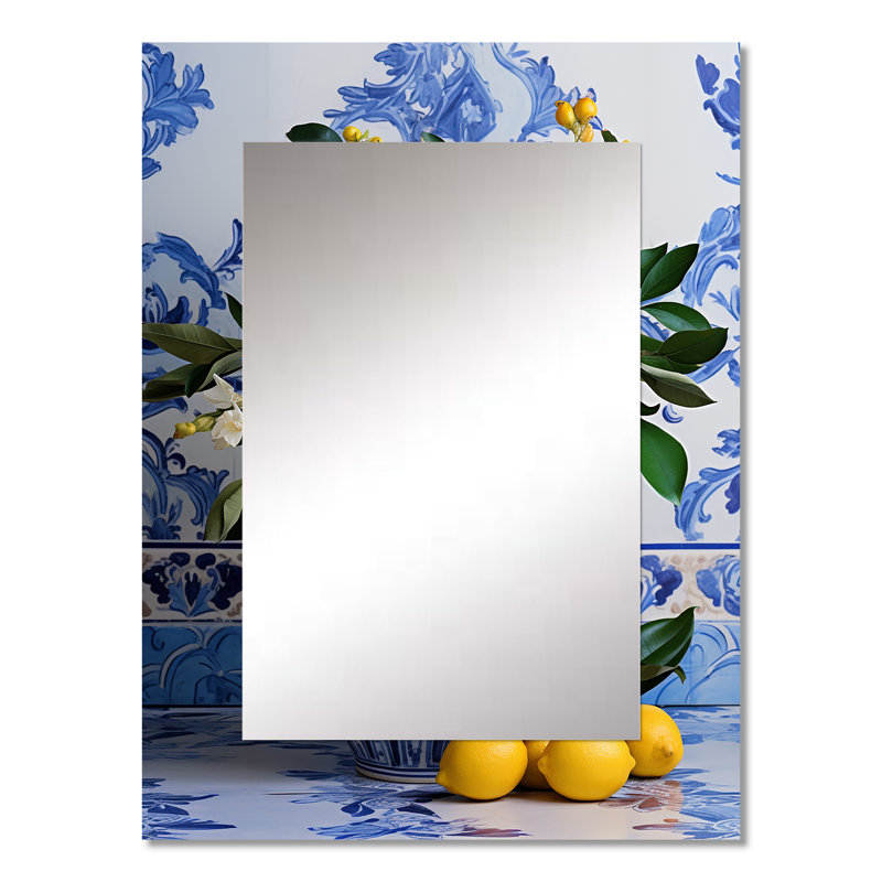 Greek tiles still life kitchen I - Boho Pottery Mirror, Traditional Unique Wall Mirror, Printed Metal Art, 32" x 24"