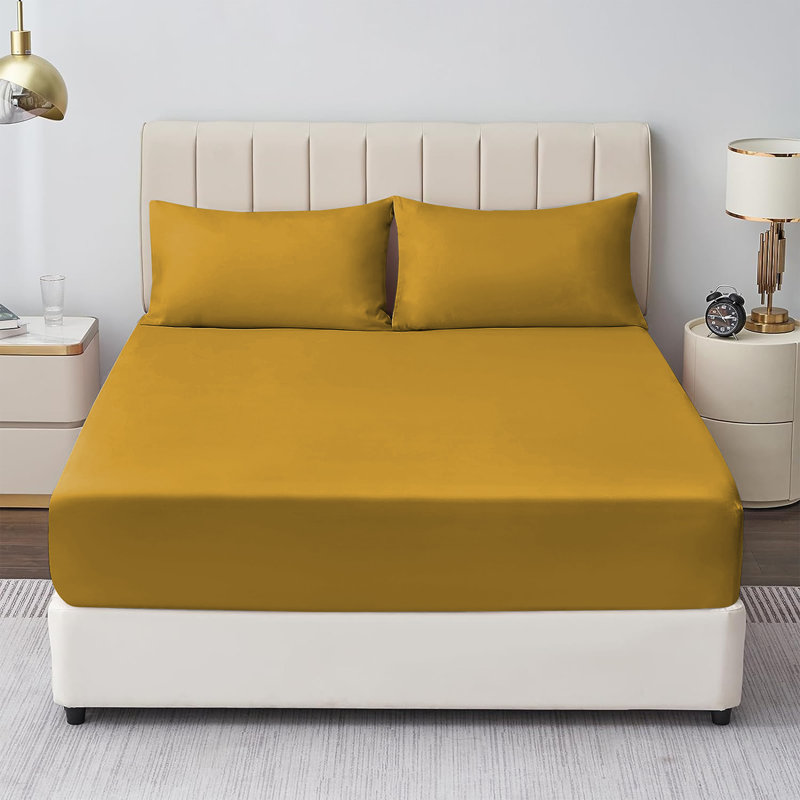 Mieasha Microfiber Plain Weave Fitted Sheet, Double (4'6), Ochre