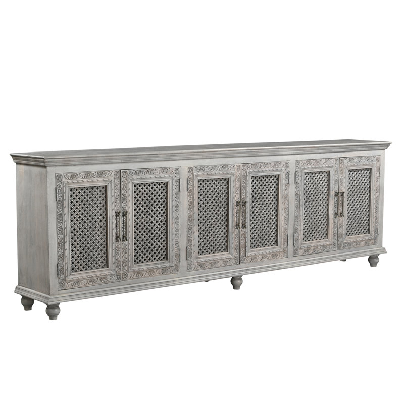 6-door Carved Solid Wood Sideboard, Gray