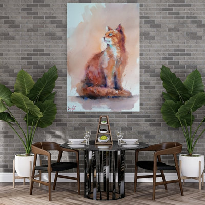 «Orange Watercolor Cat», reproduction d'art murale chat contemporain