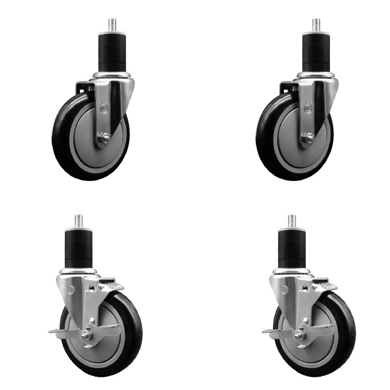 Ensemble de roulettes extensibles pivotantes en polyuréthane en polyuréthane pivotant de 5 pouces et 1 pouce et 4 pouces 2 freins SCC