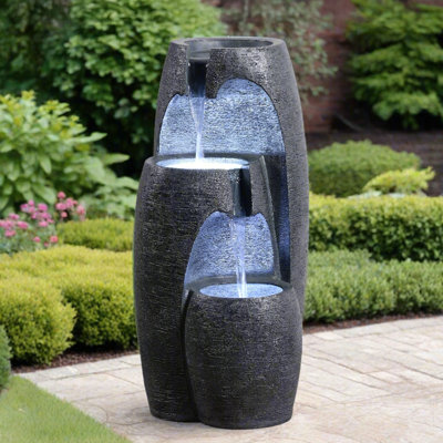 3-Tier Cascading Urn Outdoor Water Fountain with LED Lighting, Adjustable Flow, and Weather-Resistant Design