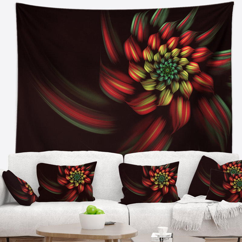 Tapisserie spirale abstraite rouge, H 68 po x l 80 po