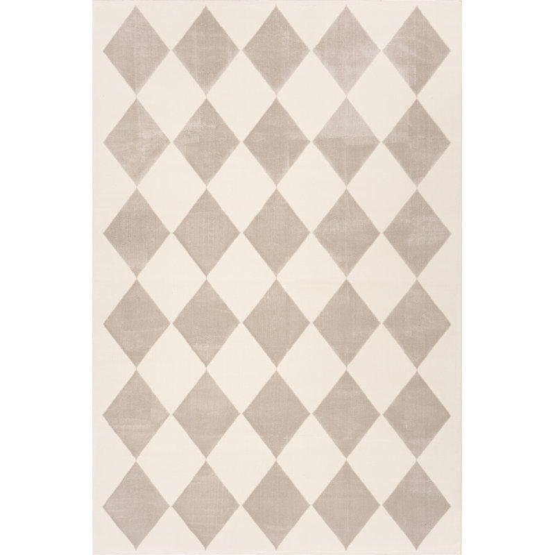  Erielle Diamond Washable Area Rug, Rectangle 6'7" x 9'1", Ivory