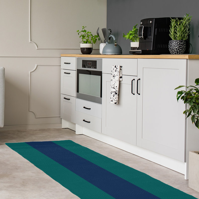 Tapis vert/bleu marine tissé à plat Seattle, Tapis de couloir 2 pi 6 po x 8 pi