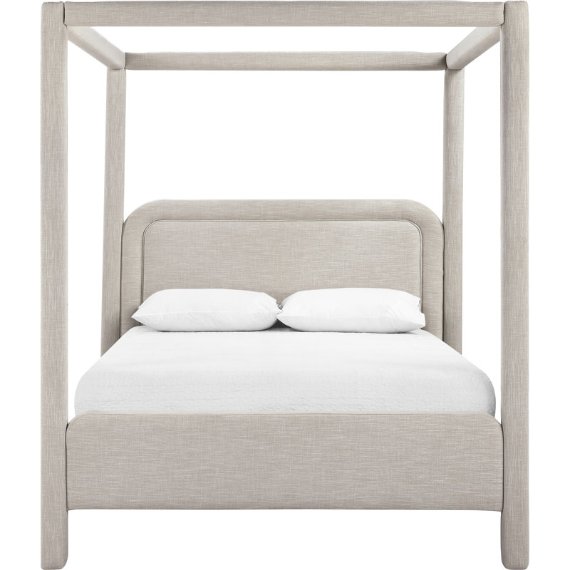 Salina Linen Textured Fabric Upholstered Bed, Queen, Beige Linen Textured Fabric