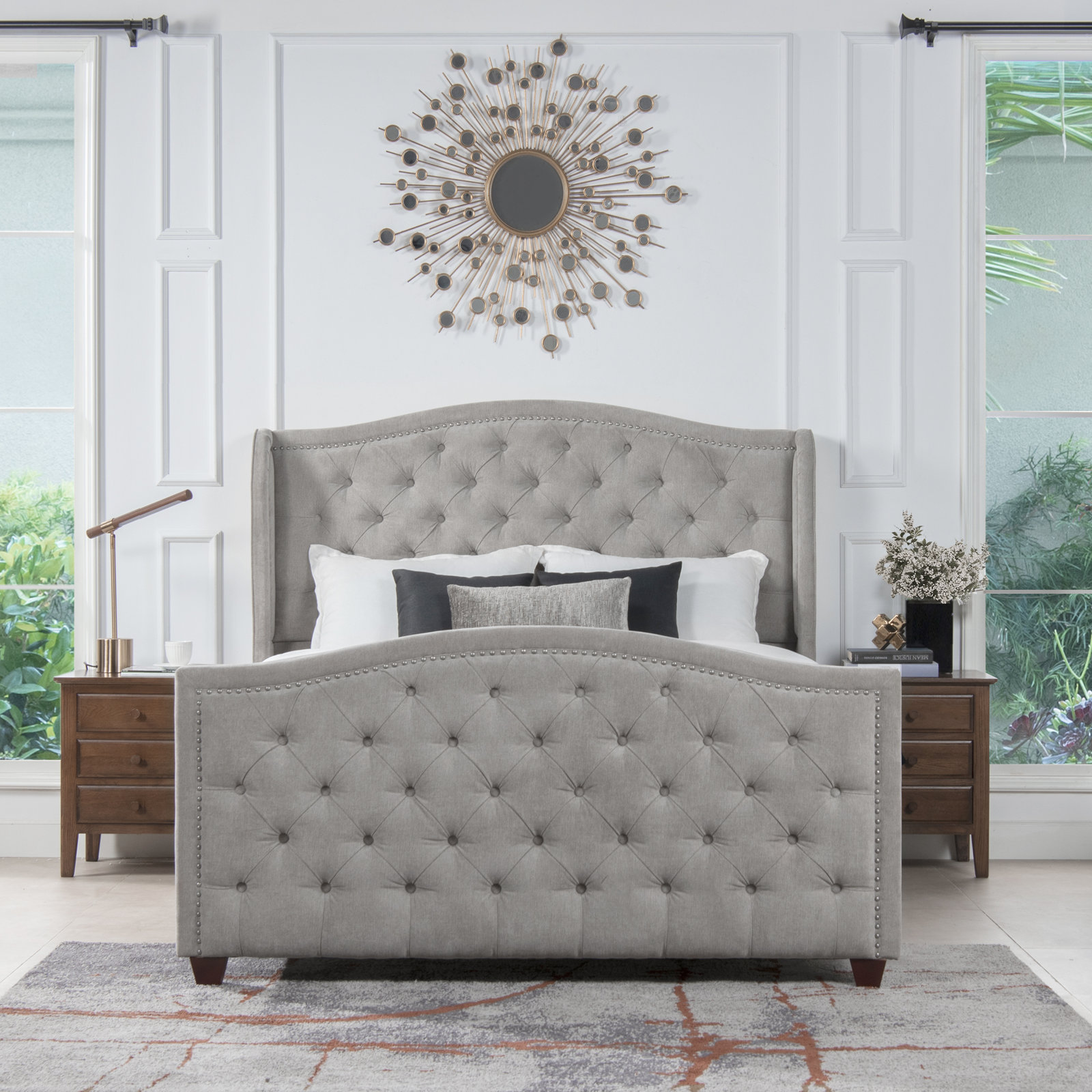 Coleman Upholstered Wingback Bed, Silver Gray Velvet, Queen