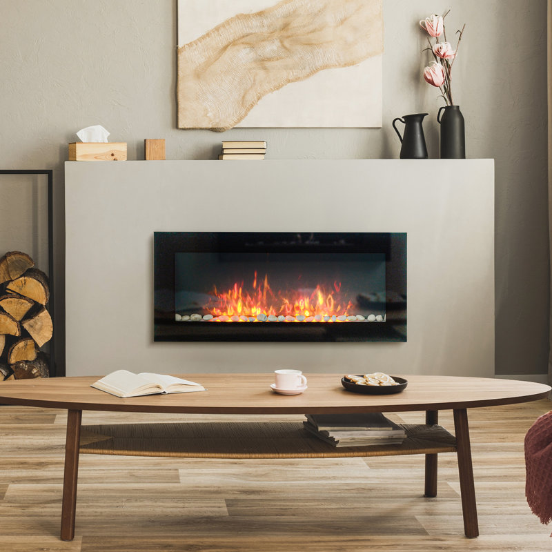 Foyer électrique 1500W mural 1500W, 41,3 "noir avec flamme et 7 lumières de couleur, chauffe 161-400 pieds carrés. Fixation d'espace, noir, zone d'effet