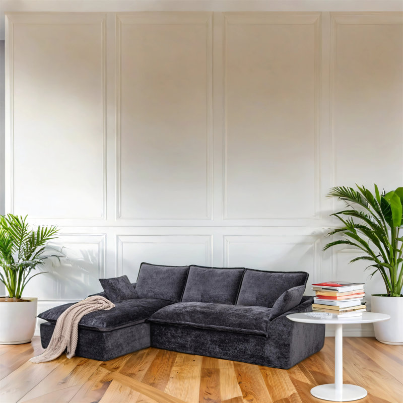 Canapé modulaire moderne sans os de 103 pouces, Chenille noir