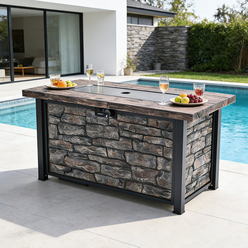 48" Fire Table With Fiberglass Wooden Tabletop