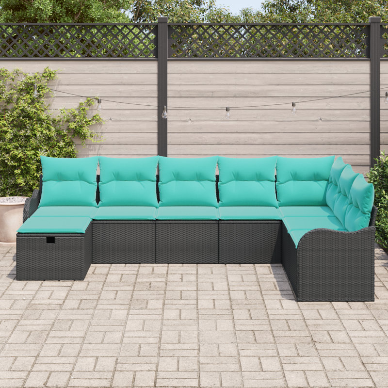 vidaXL Garden Sofa Set with Cushion 8 pcs Black Poly rattan