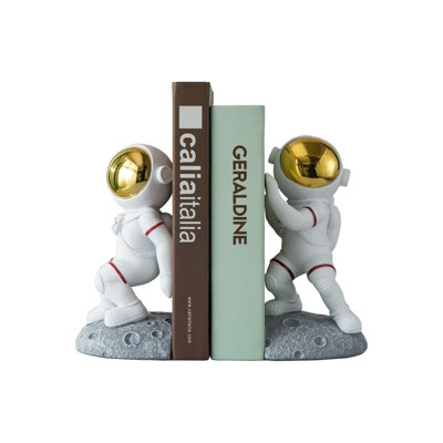 Space Theme Bookends For Shelves, Astronaut Moon Book Ends For Kids Room, Decorative Planet Book Stoppers To Hold Books Heavy Duty, Unique Gift