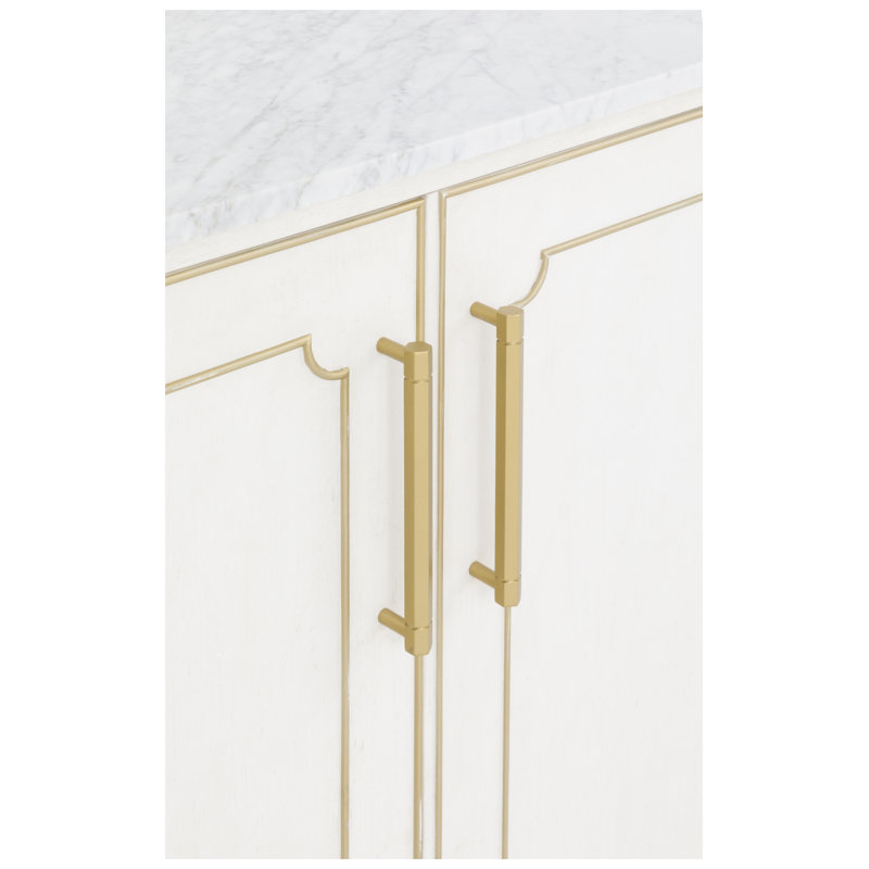 Camille Marble Bar Cabinet, Linen/Antique Gold