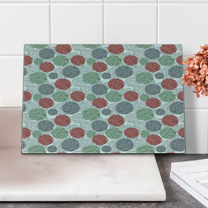 Planche à découper en verre trempé Ambesonne rétro, boules à tricoter, gris corail, vert réséda rétro