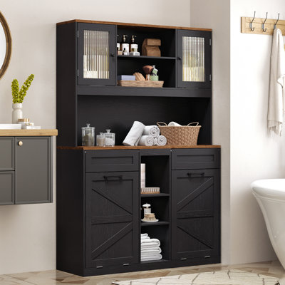 Tall Tilt-out Double Laundry Hamper Cabinet With 2x11-gallon Hidden Laundry Basket, Tilt Out Trash Bin Cabinet With Fluted Glass Doors by Hokku Designs