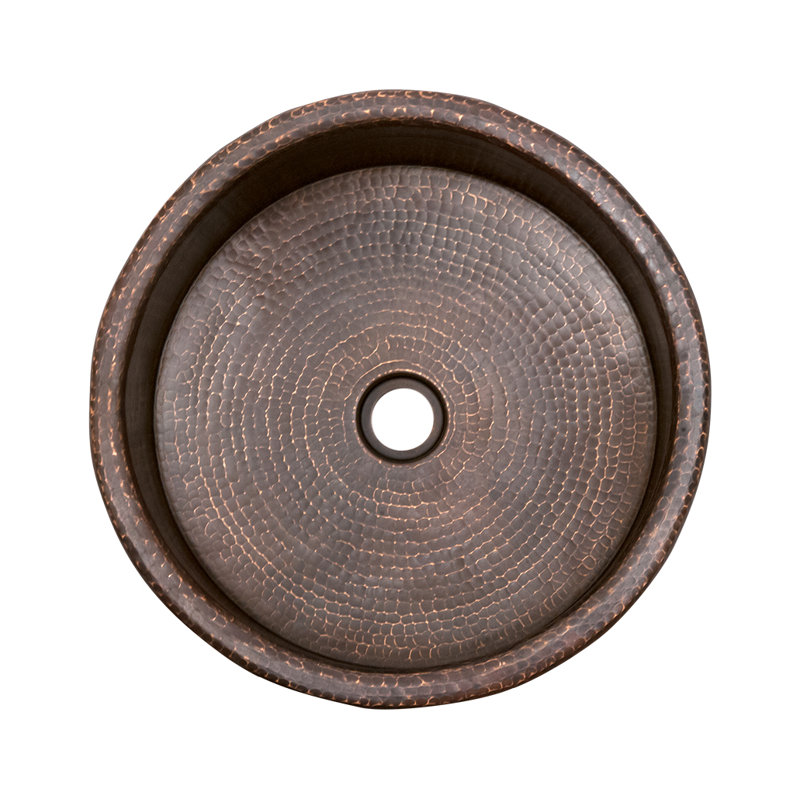 15" Round Vessel Tub Hammered Copper Sink