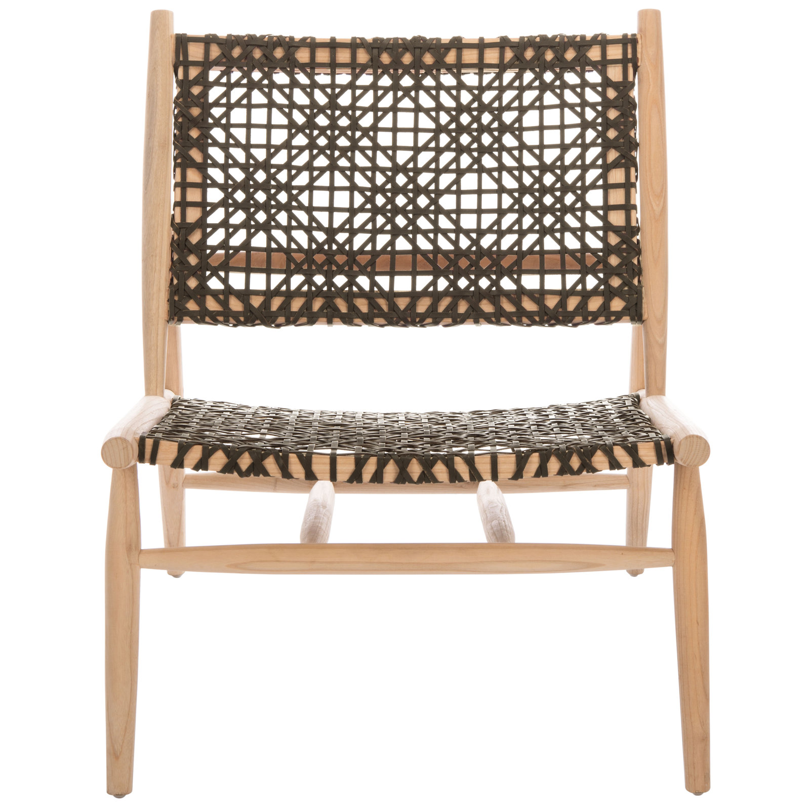 Kazbah Teak Genuine Leather Side Chair, Brown Genuine Leather/Natural Legs