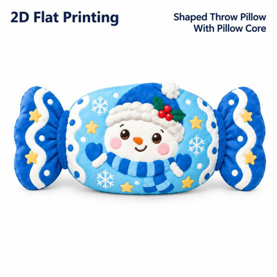 Blue White Snowflake Snowman Candy Shaped Throw Pillow Festive Holiday Decor for Cozy Sofa Bedroom Christmas Home 2D Flat Printing Shaped Stuffed Throw Pillow 35cm
