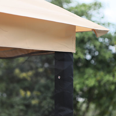 Patio Swing For 3, Beige, 2 Canopy, Mesh Sidewalls, Cushioned Seat, Breathable 31 Outdoor Gazebo Swing, Beige Cushions, Pillows, Double Tier Canopy And Sidewalls Enjoyment