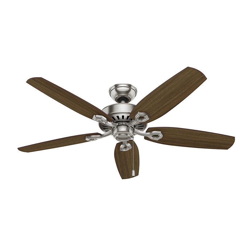 Builder Plus 52"  5 - Blade Standard Ceiling Fan with Pull Chain and Light Kit Included, Mahogany/Cherry