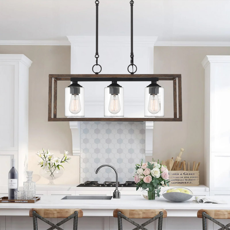 Elutheria 3 - Light Steel Dimmable Kitchen Island Pendant, Weathered Walnut