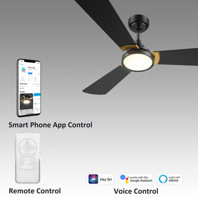 Ventilateur de plafond intelligent de 56 po avec lumière DEL, télécommande, tige verticale incluse, moteur à courant continu
