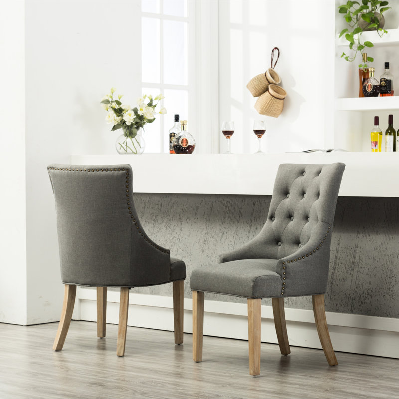 2 chaises de jardin à oreilles en bois massif gris avec boutons, Grey