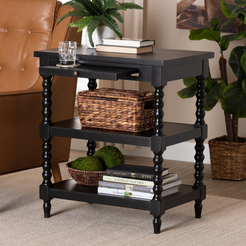 Imogene Black Wood End Table with Turned Legs