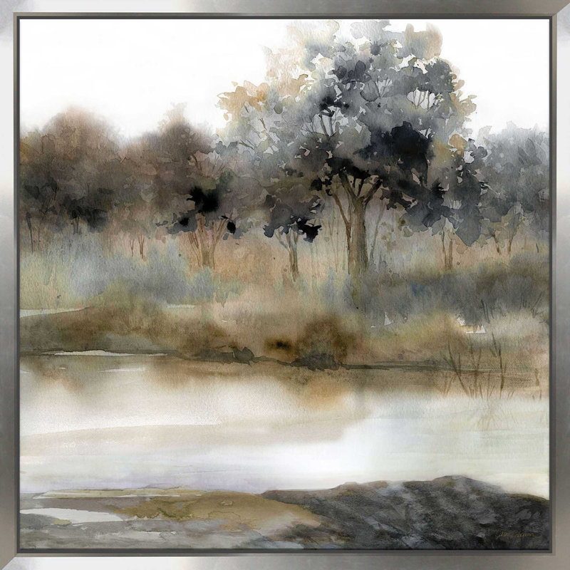 Silent Waters II par Carol Robinson - Peinture, L 39,5 po x H 39,5 po, Encadrement argenté
