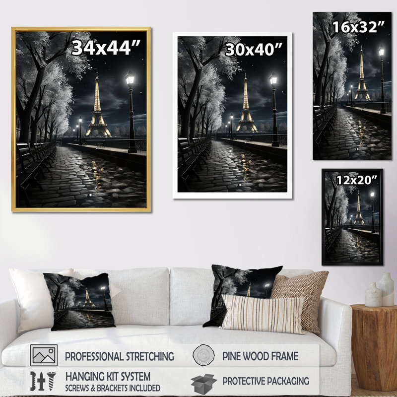 «Parisian Moonlit Night II», reproduction sur toile, H 20 po x l 12 po x P 1 po, Cadre flottant en érable