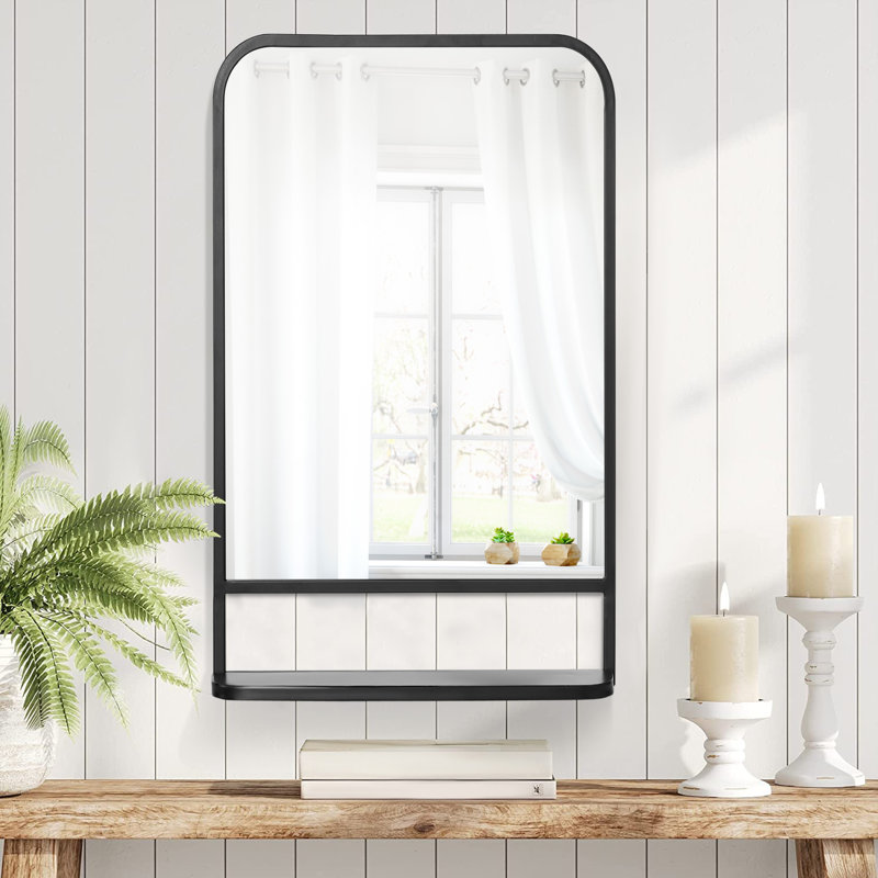 Metal Concave Wall Mirror with Shelves