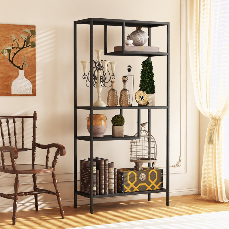 Tall bookcase with 4 open Compartments and Metal Legs