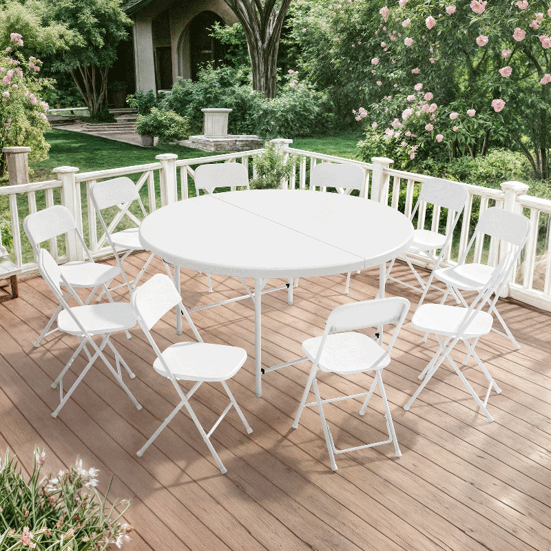 Table 11 pièces pliable en demi-table, L 60 po, Blanc / Gris / Noir
