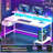 Small Home Office Computer Desk With Power Outlet And CPU Stand, Gaming Desk With Monitor Stand & LED Lights-184692956-192589531