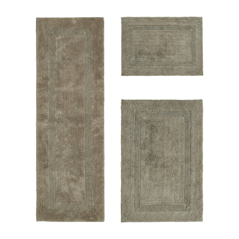 Annerose Premium 100% Cotton 2370 GSM 3-Piece Bath Rug Set, Ultra Soft, Super Absorbent, Reversible Tufted Weave Bathroom Mats, Machine Washable, OEKO-TEX® Certified Bath Rugs for Bathroom, Shower & Tub, Beige
