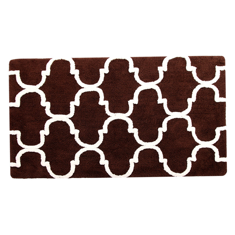 Anastatia Cotton Non-Slip Bath Rug, 50" x 30", Chocolate/Ivory